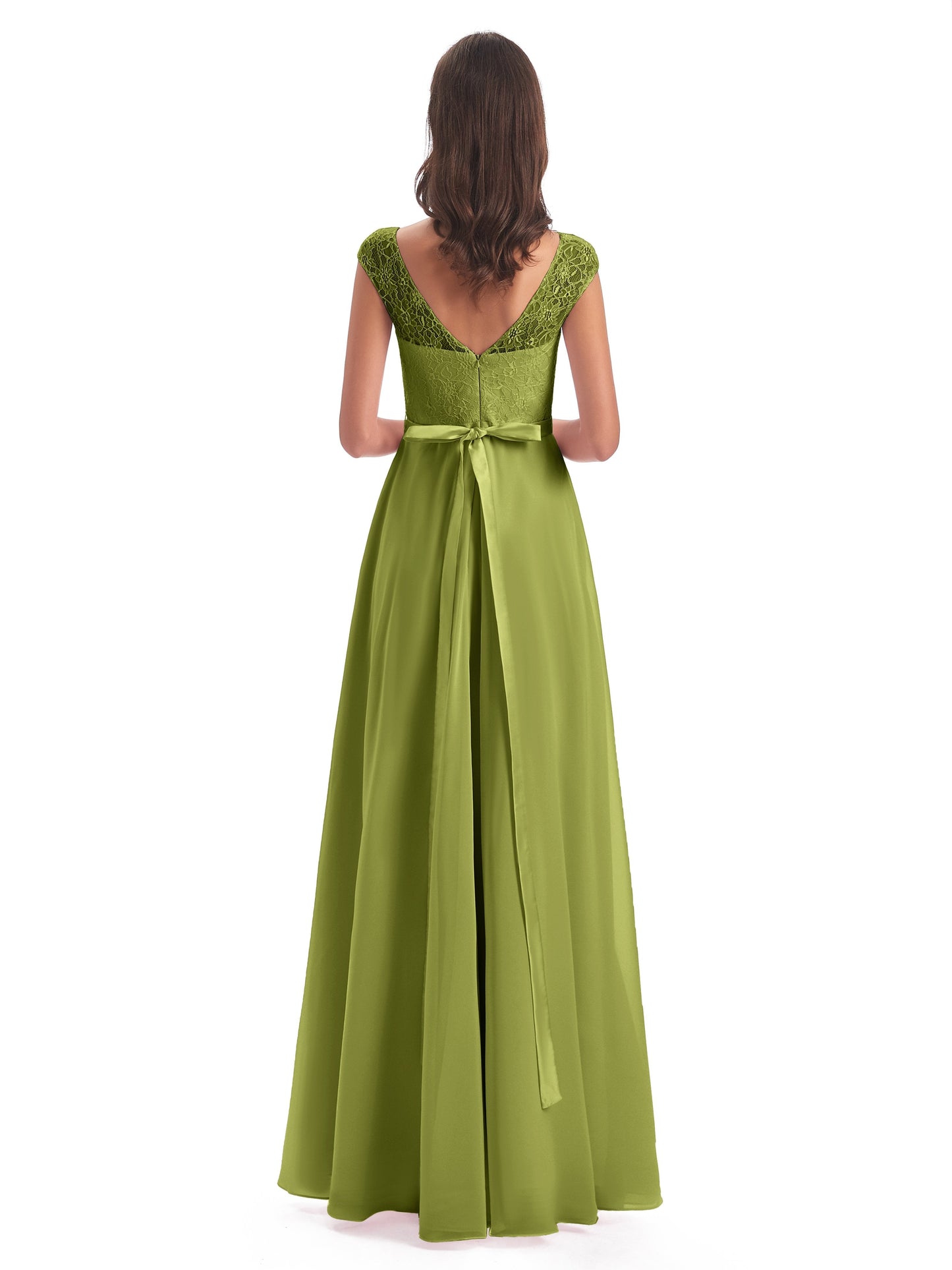 Treasure Cap Sleeves Lace Long Bridesmaid Dresses