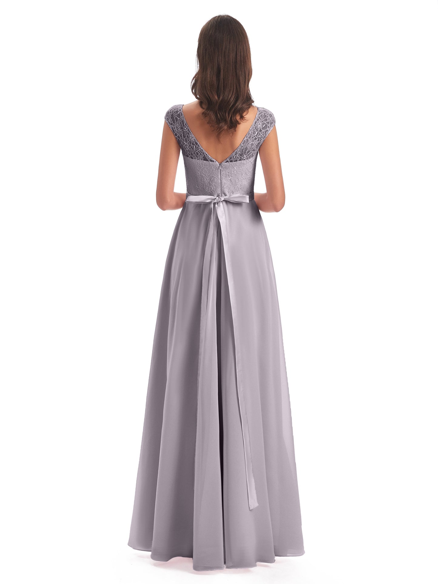 Treasure Cap Sleeves Lace Long Bridesmaid Dresses