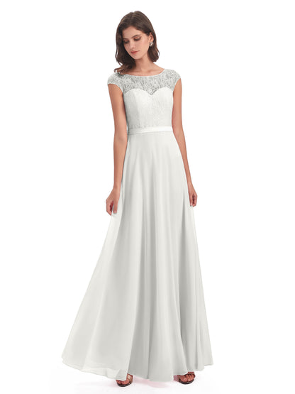 Treasure Cap Sleeves Lace Long Bridesmaid Dresses