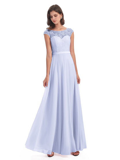 Treasure Cap Sleeves Lace Long Bridesmaid Dresses