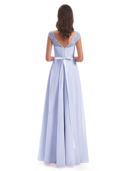 Treasure Cap Sleeves Lace Long Bridesmaid Dresses