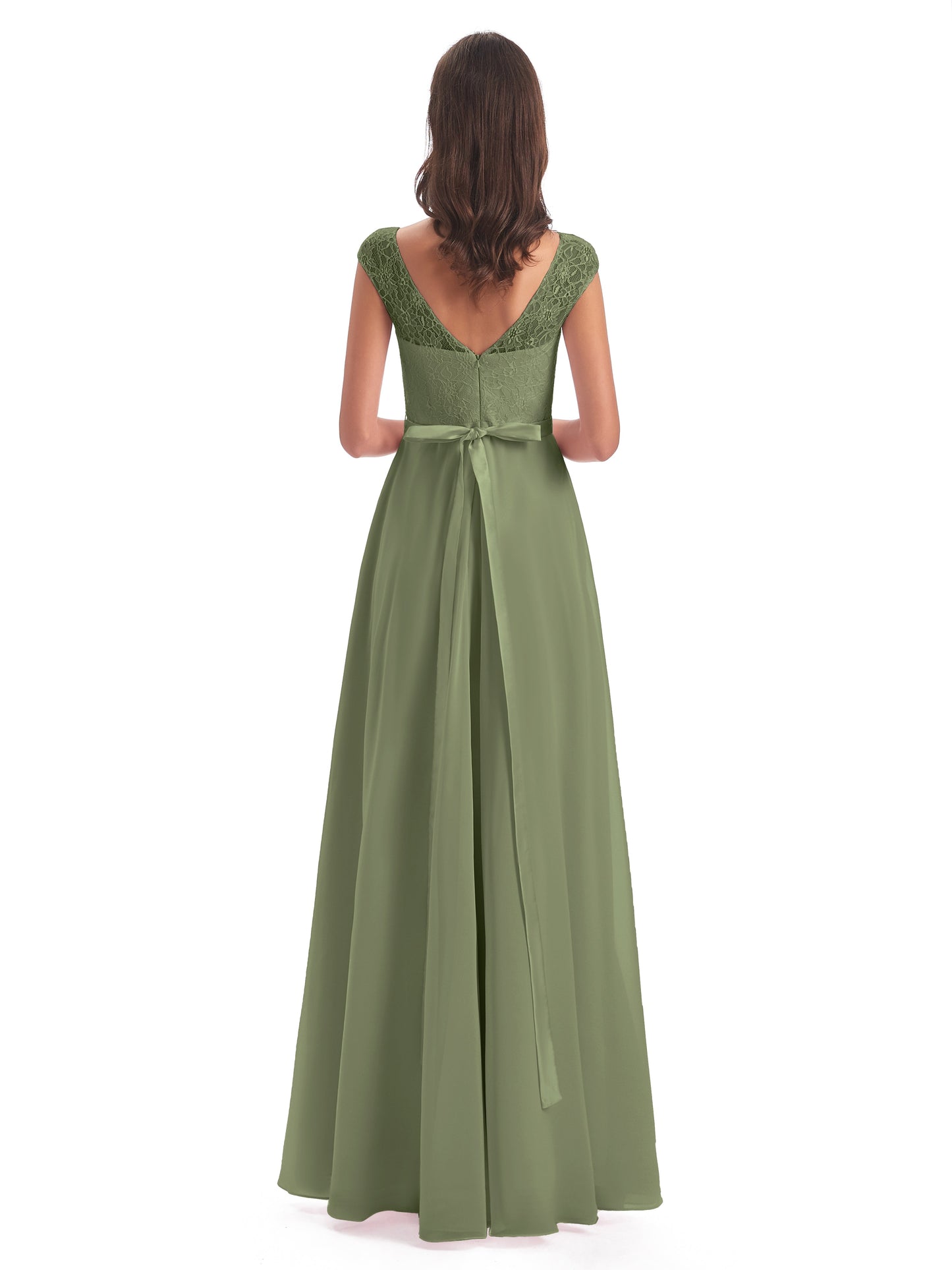 Treasure Cap Sleeves Lace Long Bridesmaid Dresses