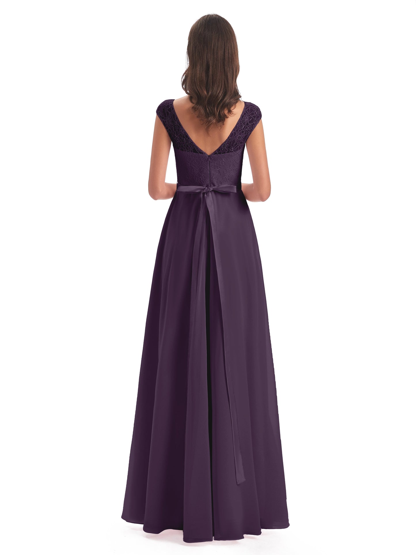 Treasure Cap Sleeves Lace Long Bridesmaid Dresses