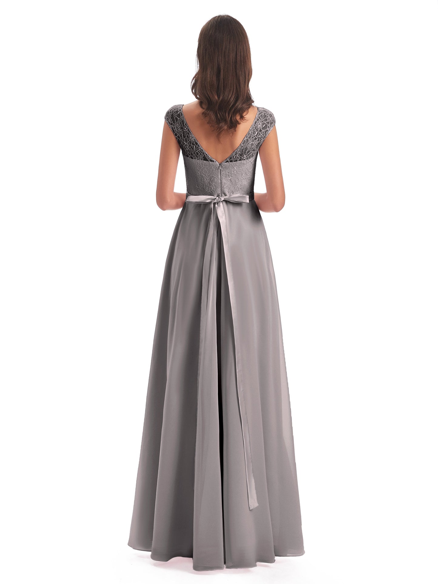 Treasure Cap Sleeves Lace Long Bridesmaid Dresses