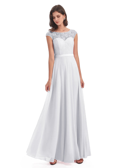 Treasure Cap Sleeves Lace Long Bridesmaid Dresses