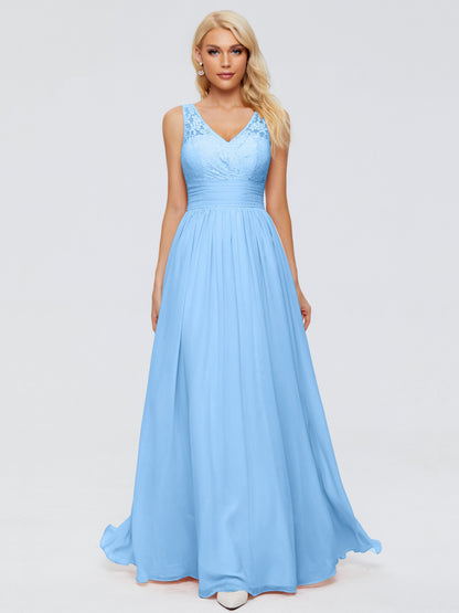 Valerie A-line V Neck Straps Chiffon Bridesmaid Dresses