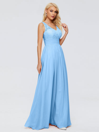Valerie A-line V Neck Straps Chiffon Bridesmaid Dresses