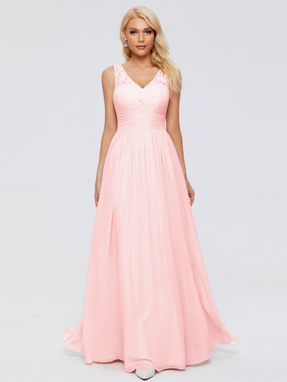 Valerie A-line V Neck Straps Chiffon Bridesmaid Dresses