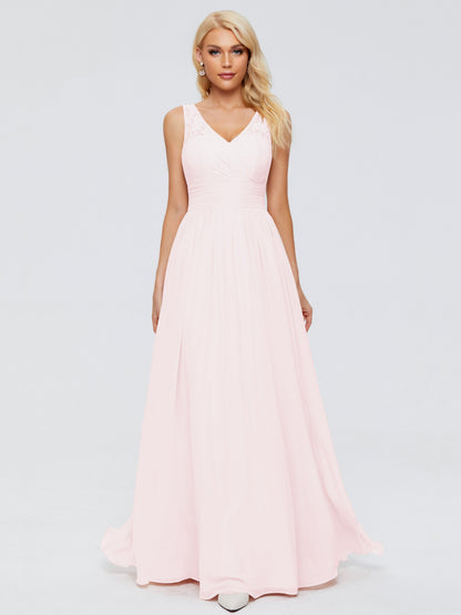 Valerie A-line V Neck Straps Chiffon Bridesmaid Dresses