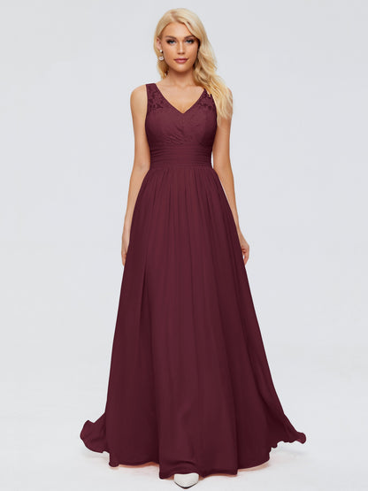 Valerie A-line V Neck Straps Chiffon Bridesmaid Dresses