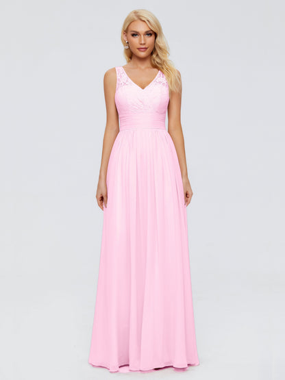 Valerie A-line V Neck Straps Chiffon Bridesmaid Dresses