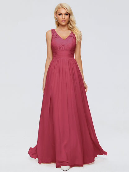 Valerie A-line V Neck Straps Chiffon Bridesmaid Dresses