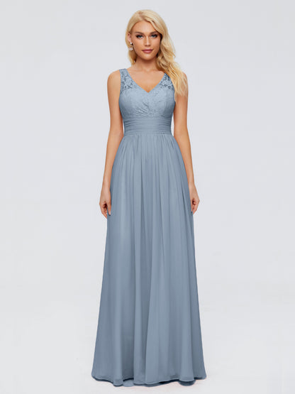 Valerie A-line V Neck Straps Chiffon Bridesmaid Dresses