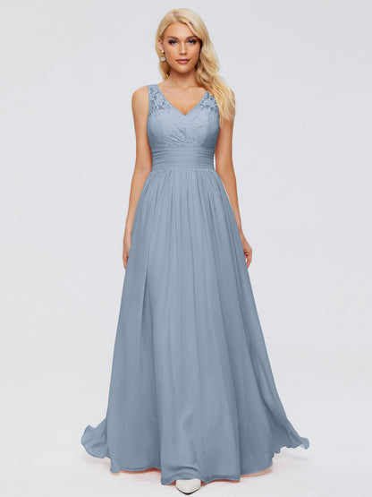 Valerie A-line V Neck Straps Chiffon Bridesmaid Dresses