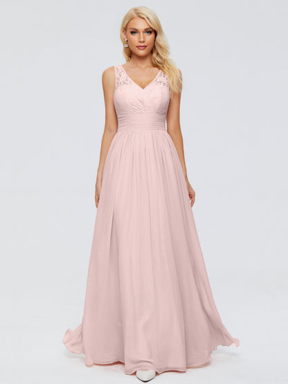 Valerie A-line V Neck Straps Chiffon Bridesmaid Dresses