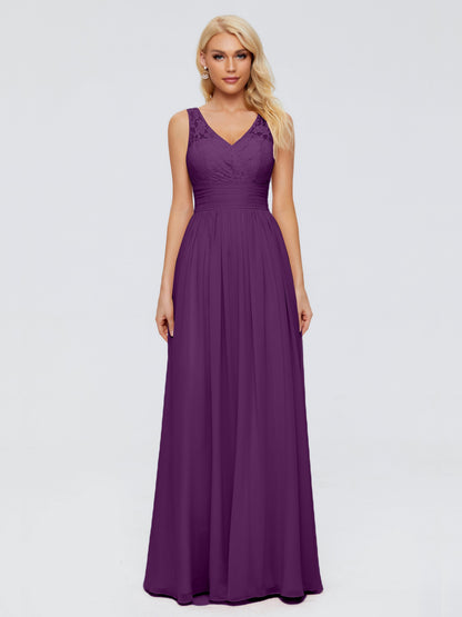 Valerie A-line V Neck Straps Chiffon Bridesmaid Dresses