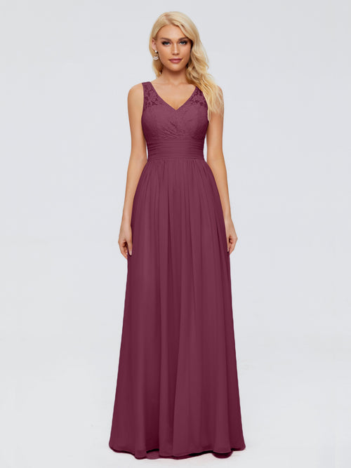 Valerie A-line V Neck Straps Chiffon Bridesmaid Dresses