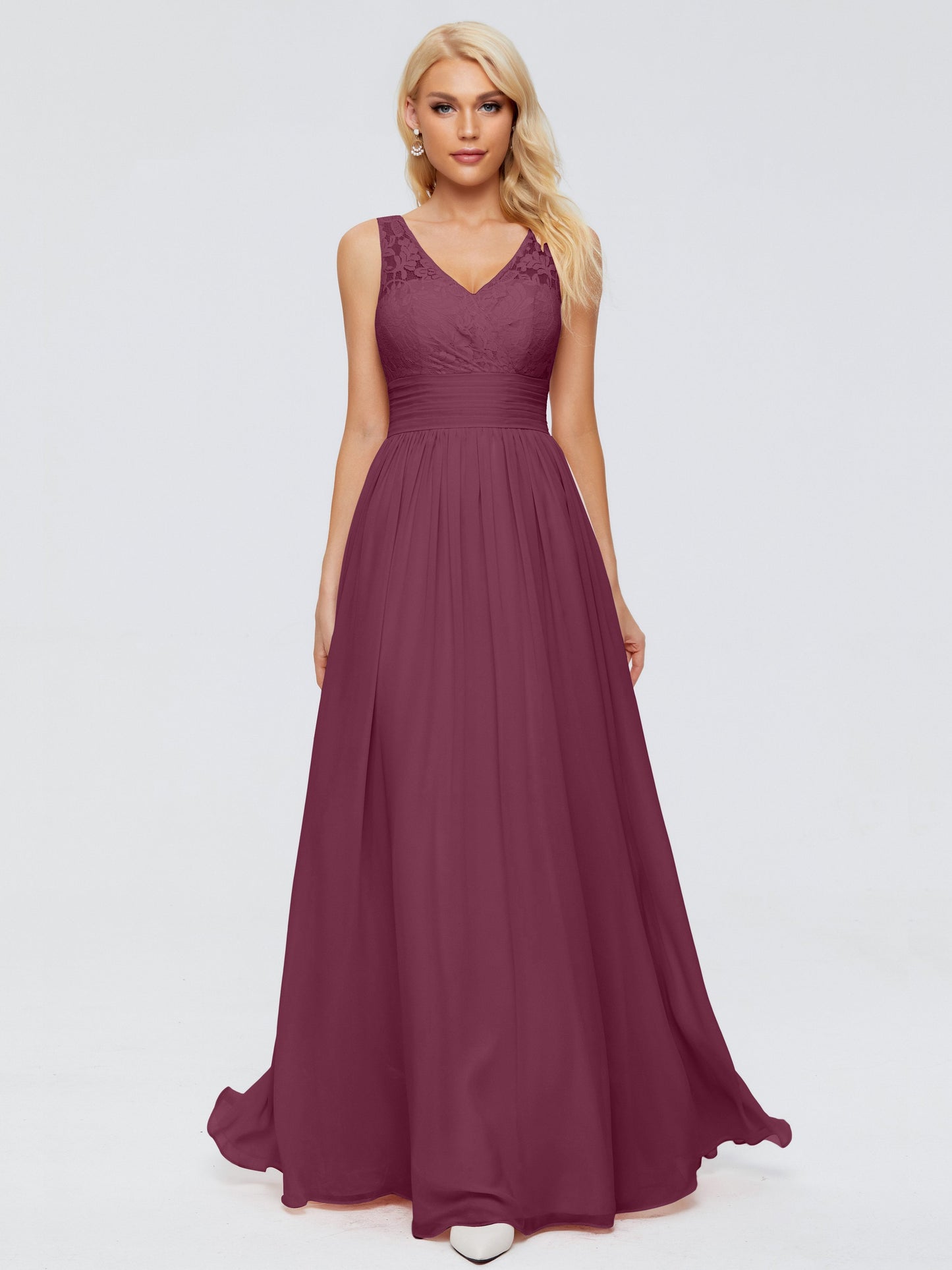 Valerie A-line V Neck Straps Chiffon Bridesmaid Dresses