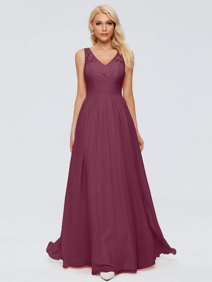 Valerie A-line V Neck Straps Chiffon Bridesmaid Dresses
