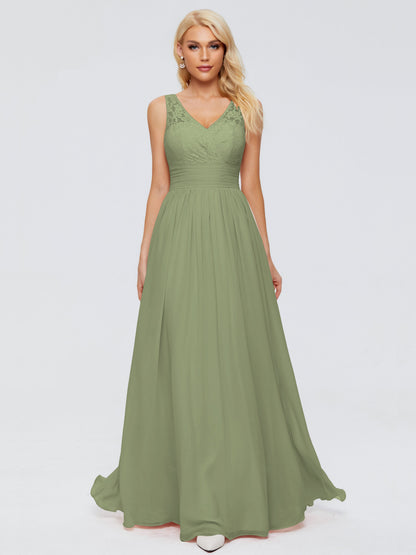Valerie A-line V Neck Straps Chiffon Bridesmaid Dresses