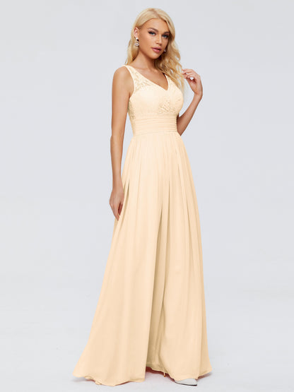 Valerie A-line V Neck Straps Chiffon Bridesmaid Dresses