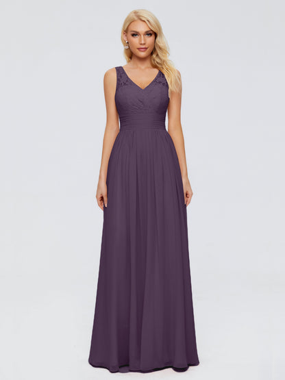 Valerie A-line V Neck Straps Chiffon Bridesmaid Dresses