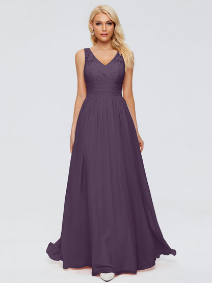 Valerie A-line V Neck Straps Chiffon Bridesmaid Dresses