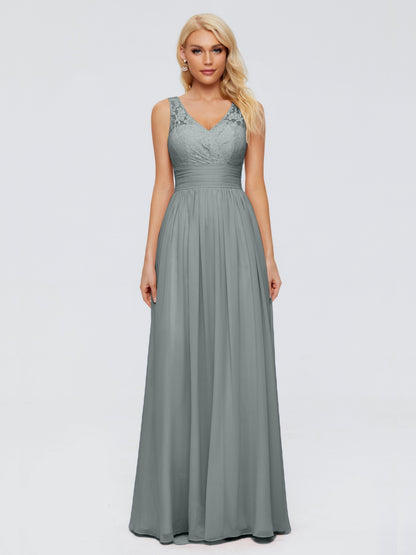 Valerie A-line V Neck Straps Chiffon Bridesmaid Dresses