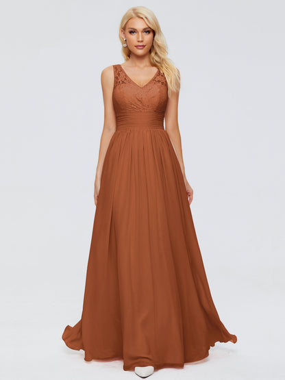 Valerie A-line V Neck Straps Chiffon Bridesmaid Dresses