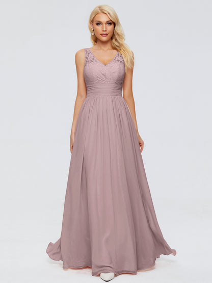 Valerie A-line V Neck Straps Chiffon Bridesmaid Dresses