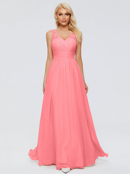 Valerie A-line V Neck Straps Chiffon Bridesmaid Dresses