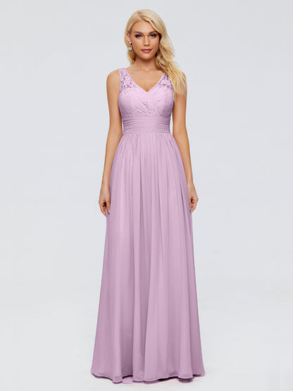 Valerie A-line V Neck Straps Chiffon Bridesmaid Dresses
