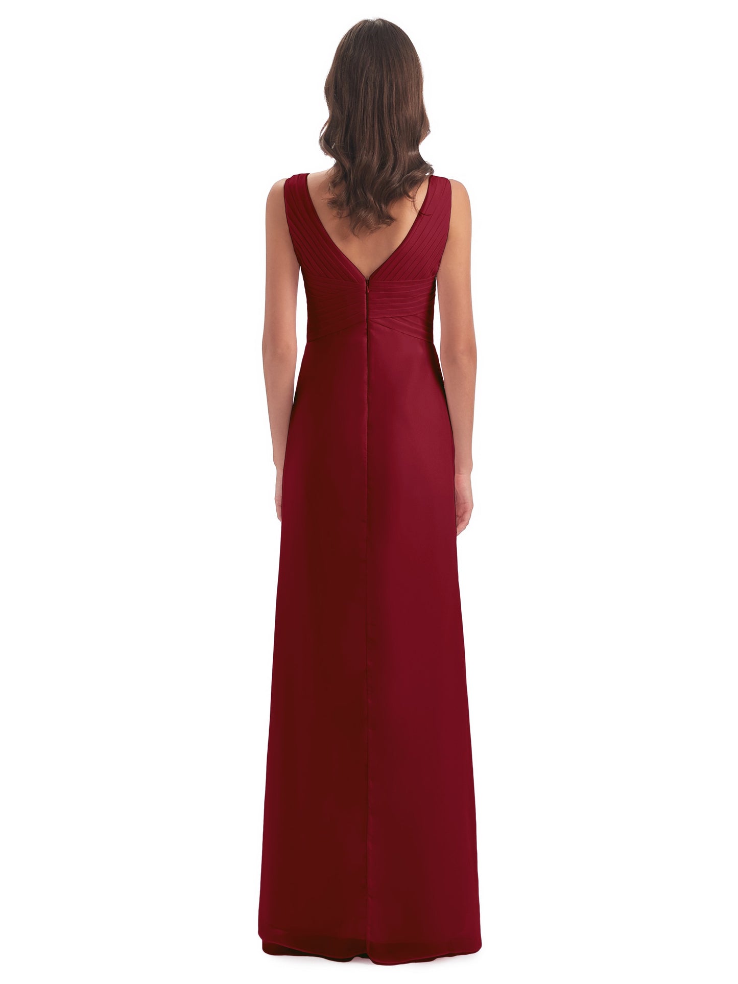 Sheath-Column Floor Length V Neck Chiffon Long Bridesmaid Dresses