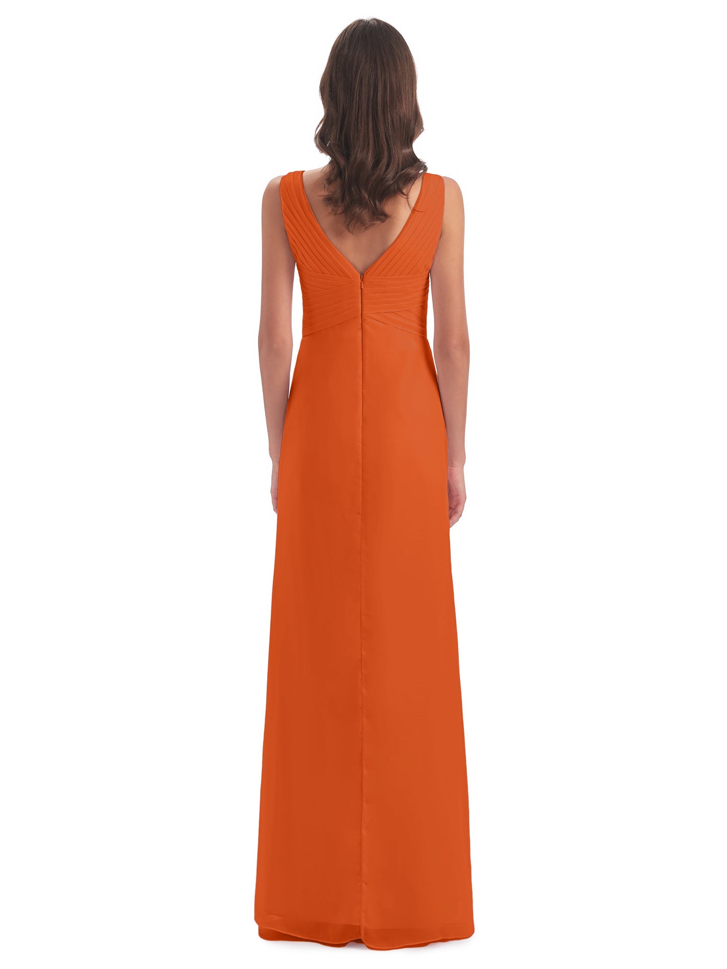 Sheath-Column Floor Length V Neck Chiffon Long Bridesmaid Dresses