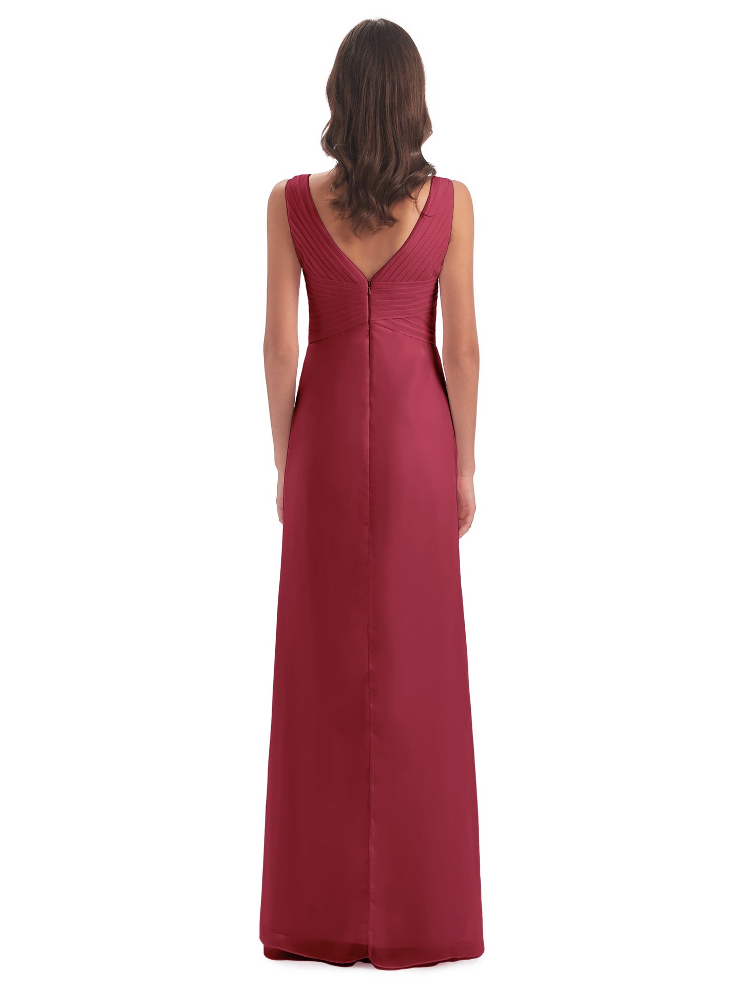 Sheath-Column Floor Length V Neck Chiffon Long Bridesmaid Dresses