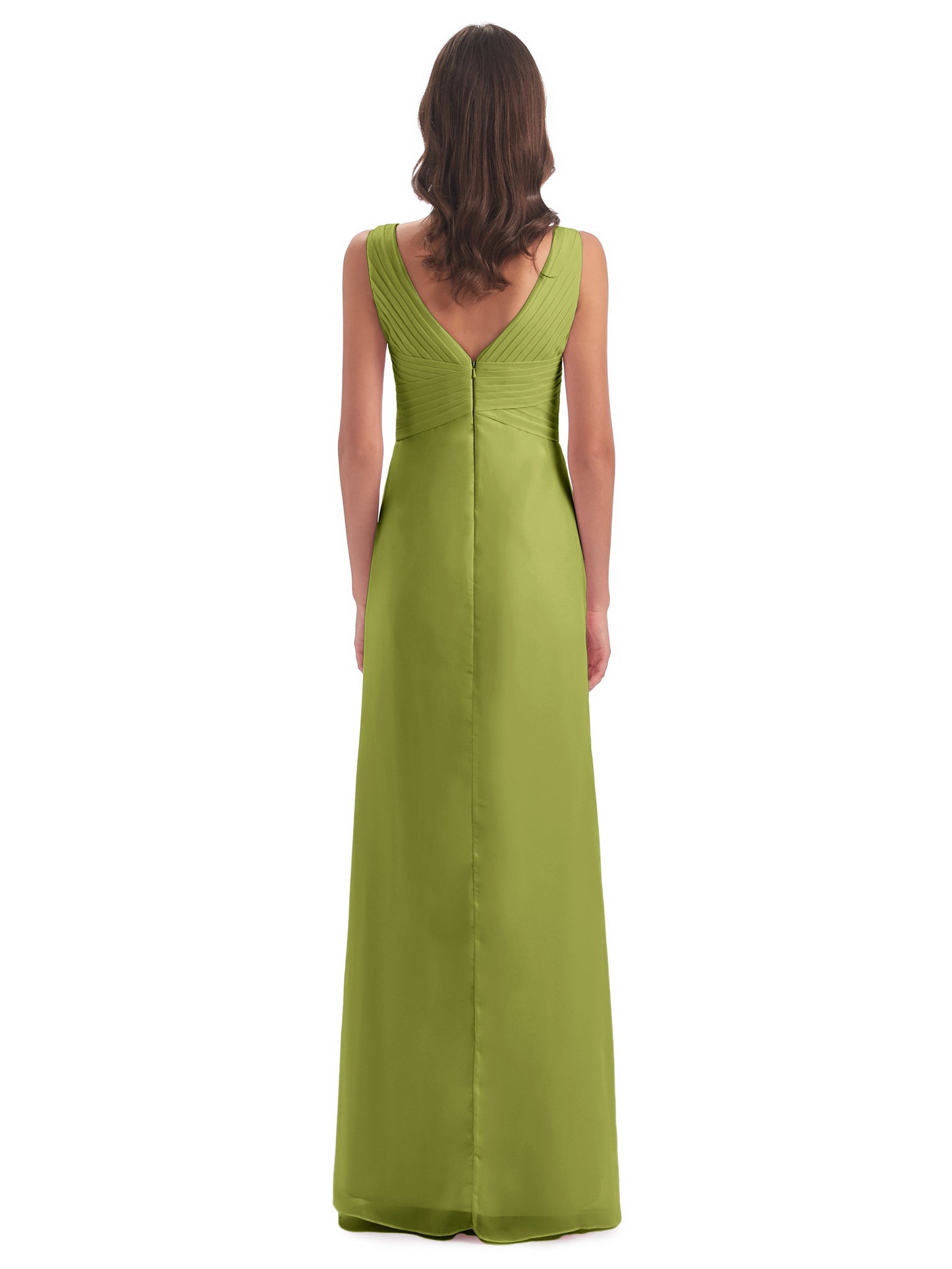 Sheath-Column Floor Length V Neck Chiffon Long Bridesmaid Dresses