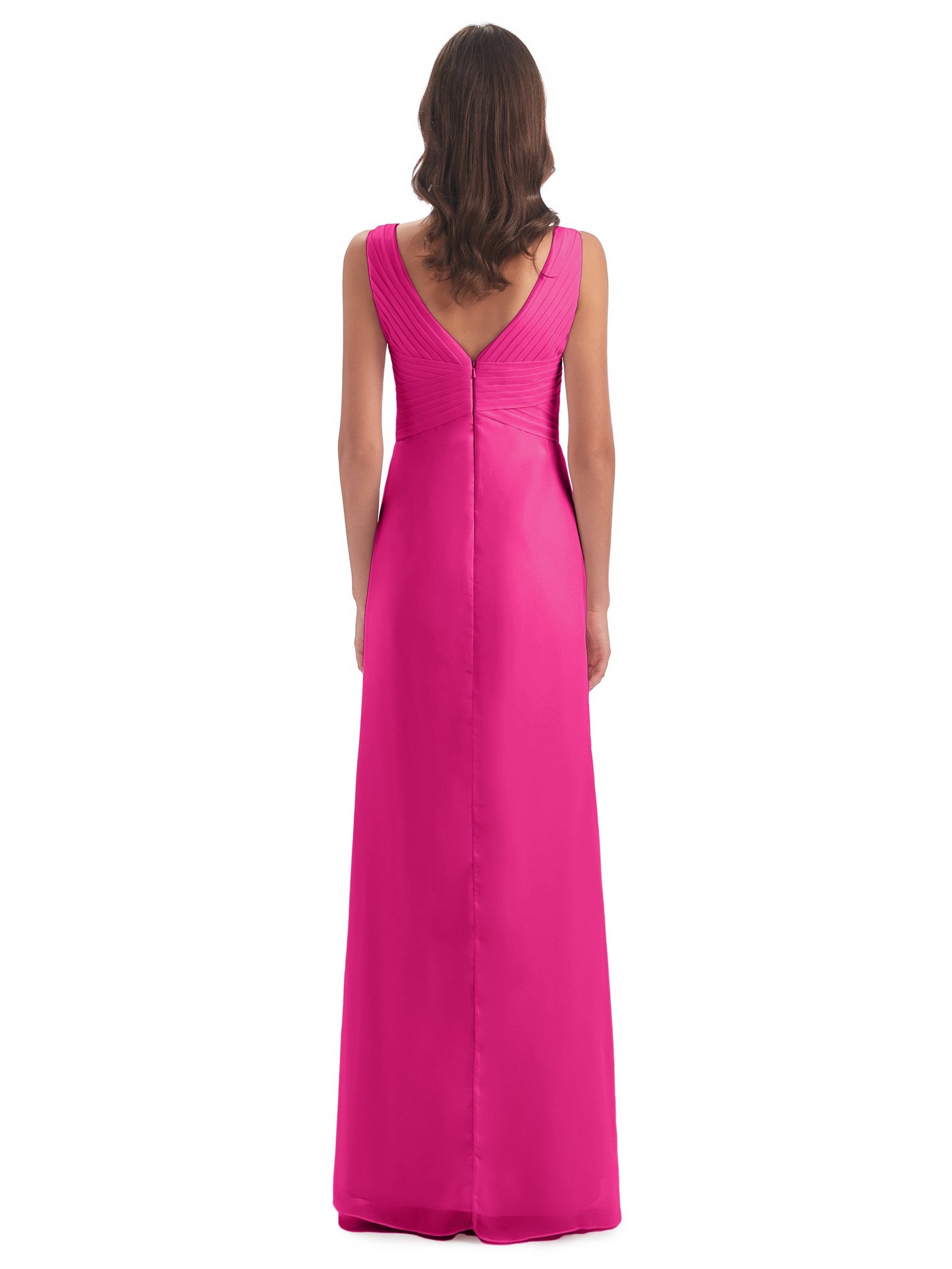Sheath-Column Floor Length V Neck Chiffon Long Bridesmaid Dresses