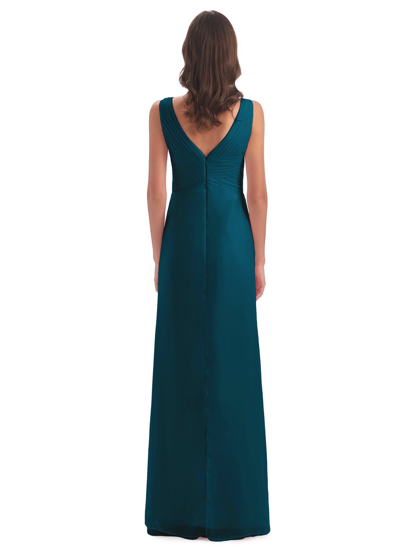 Sheath-Column Floor Length V Neck Chiffon Long Bridesmaid Dresses