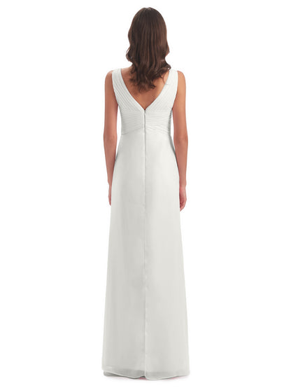 Sheath-Column Floor Length V Neck Chiffon Long Bridesmaid Dresses