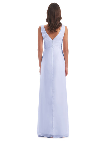 Sheath-Column Floor Length V Neck Chiffon Long Bridesmaid Dresses