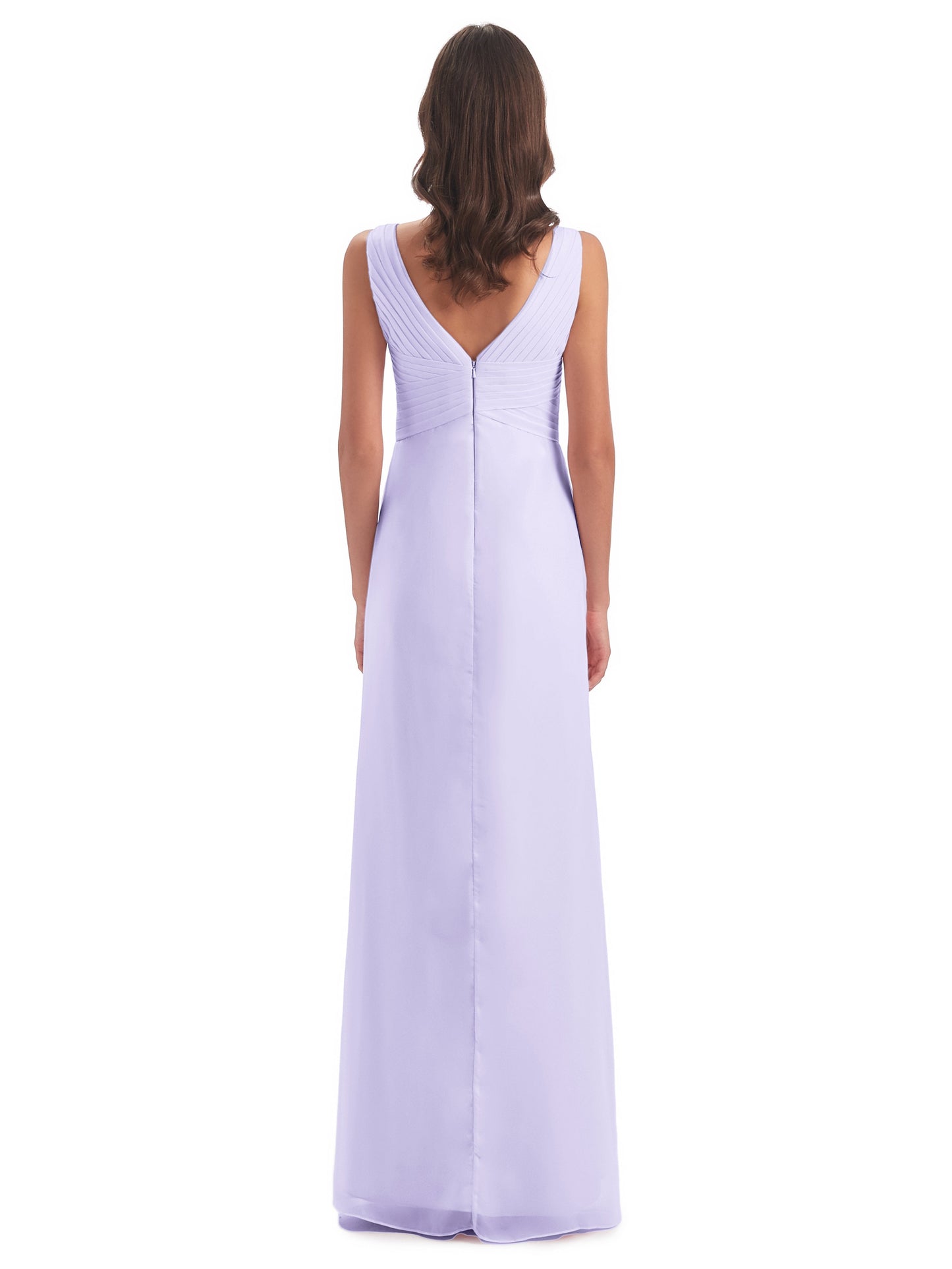 Sheath-Column Floor Length V Neck Chiffon Long Bridesmaid Dresses