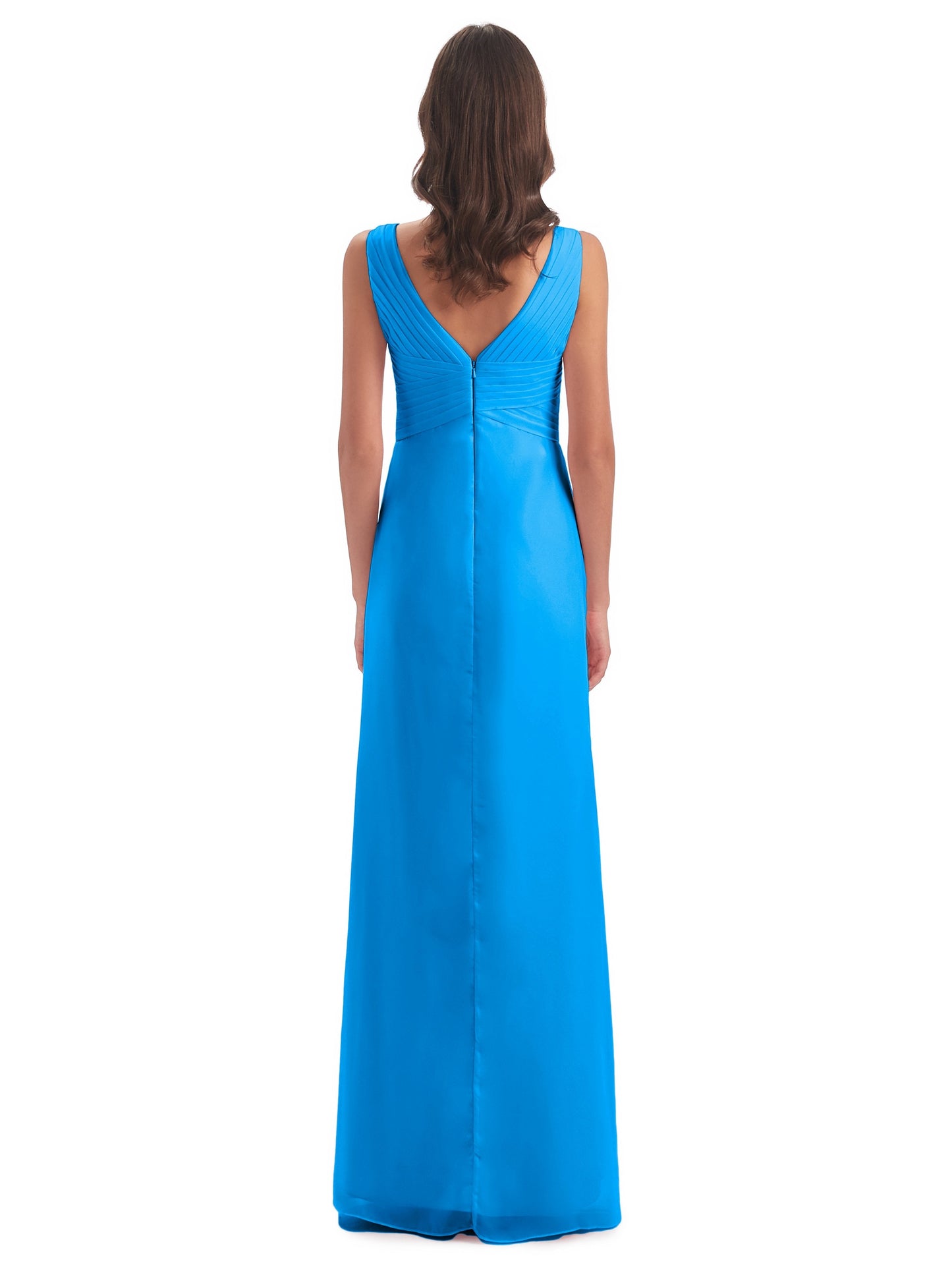 Sheath-Column Floor Length V Neck Chiffon Long Bridesmaid Dresses