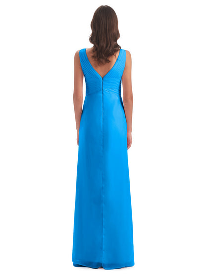 Sheath-Column Floor Length V Neck Chiffon Long Bridesmaid Dresses