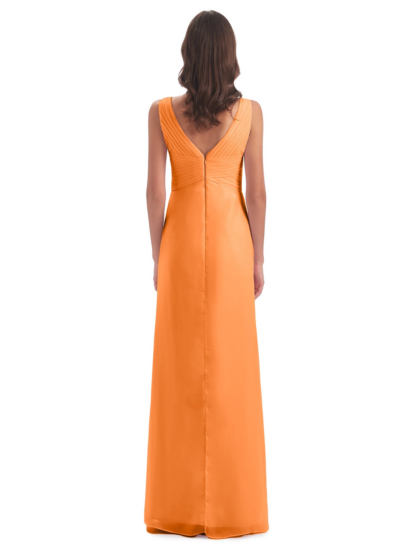 Sheath-Column Floor Length V Neck Chiffon Long Bridesmaid Dresses