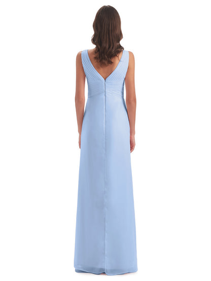 Sheath-Column Floor Length V Neck Chiffon Long Bridesmaid Dresses