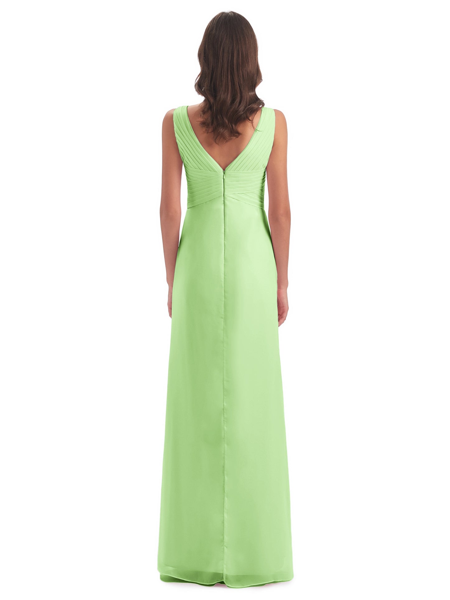 Sheath-Column Floor Length V Neck Chiffon Long Bridesmaid Dresses