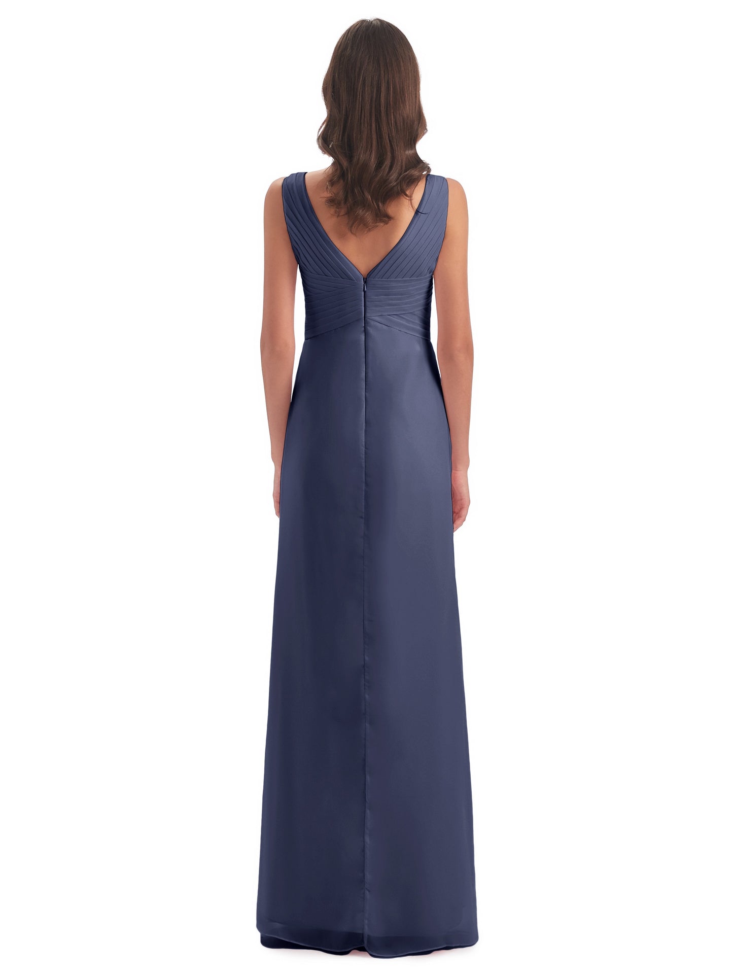 Sheath-Column Floor Length V Neck Chiffon Long Bridesmaid Dresses