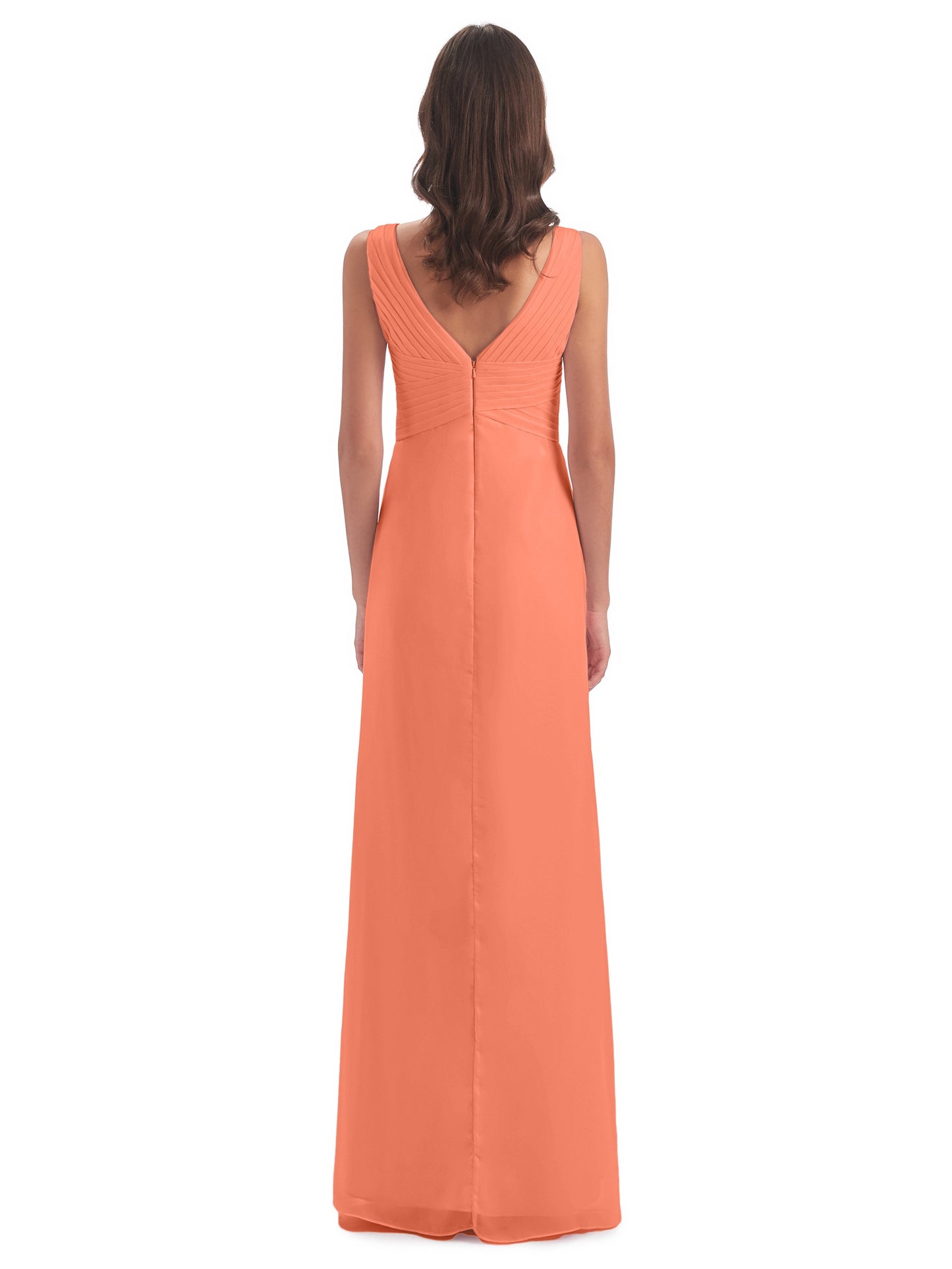 Sheath-Column Floor Length V Neck Chiffon Long Bridesmaid Dresses