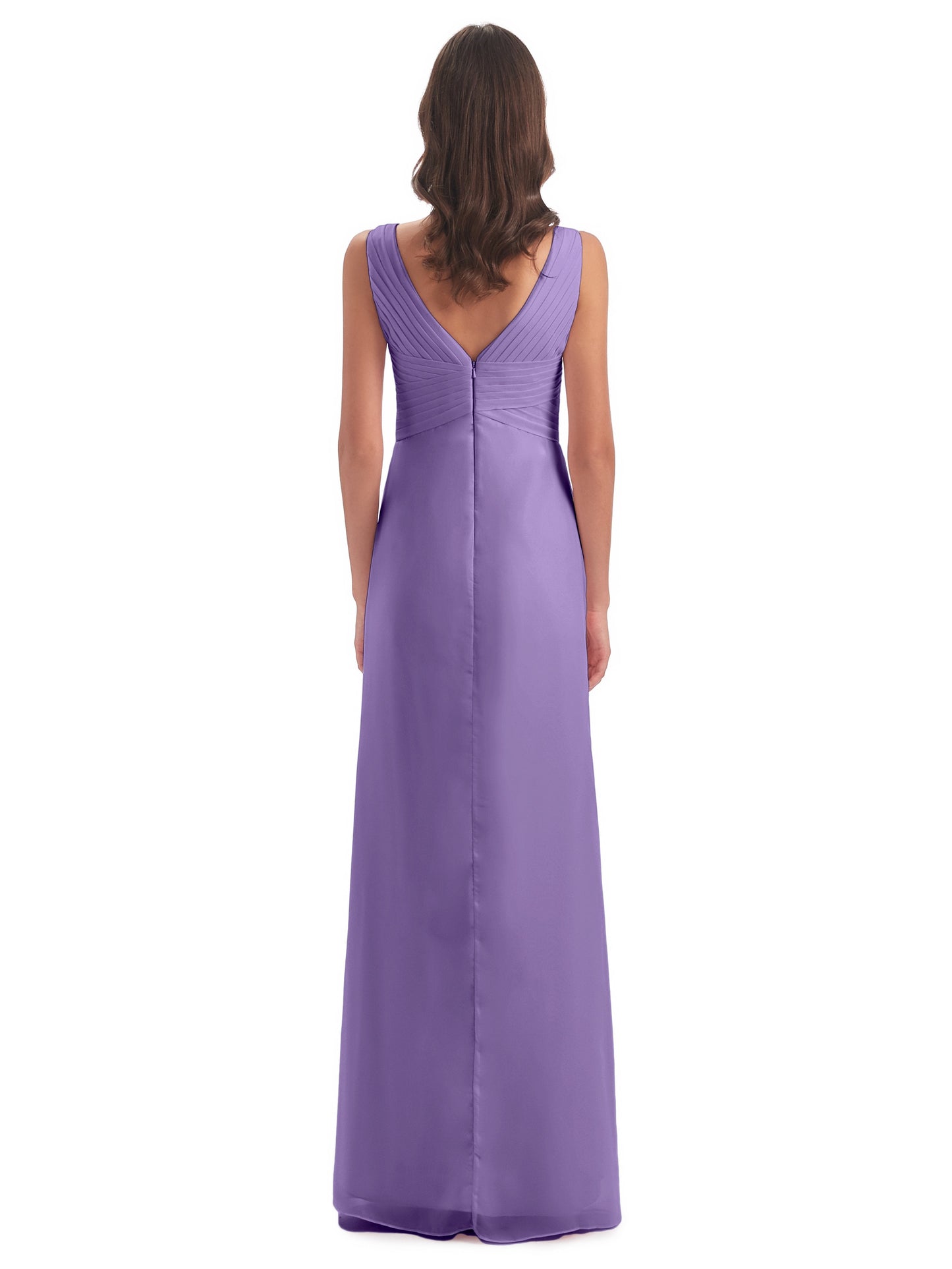 Sheath-Column Floor Length V Neck Chiffon Long Bridesmaid Dresses