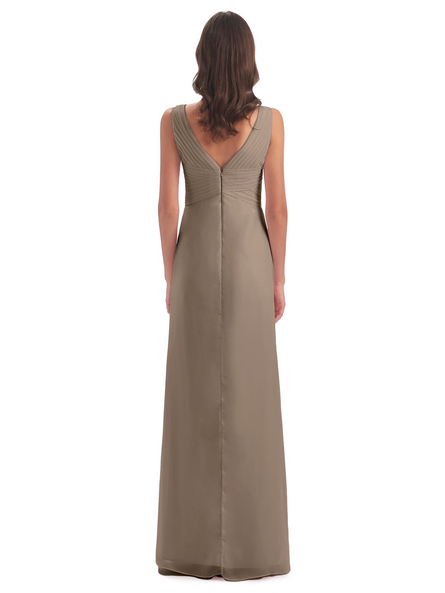 Sheath-Column Floor Length V Neck Chiffon Long Bridesmaid Dresses